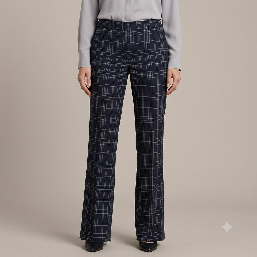 Banana Republic Logan Dress Pants Womens 8 Navy Plaid Wool Blend